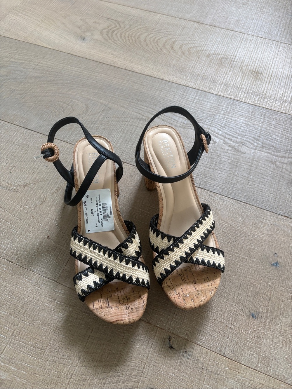NEW Kenneth Cole Reaction Black & Cream Cork Platform Sandals